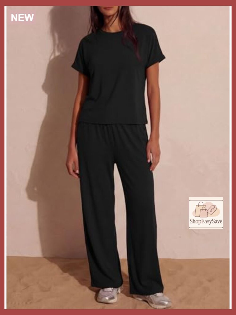 Womens Lounge Set 2 Piece Outfits Casual Loose Fit Short Sleeve Top Wide Leg - Picture 4 of 7